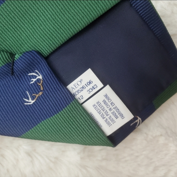 NWT Mens American  Eagle Tie Green Navy Striped Deer Antlers Hunting One Size OS - Picture 8 of 11